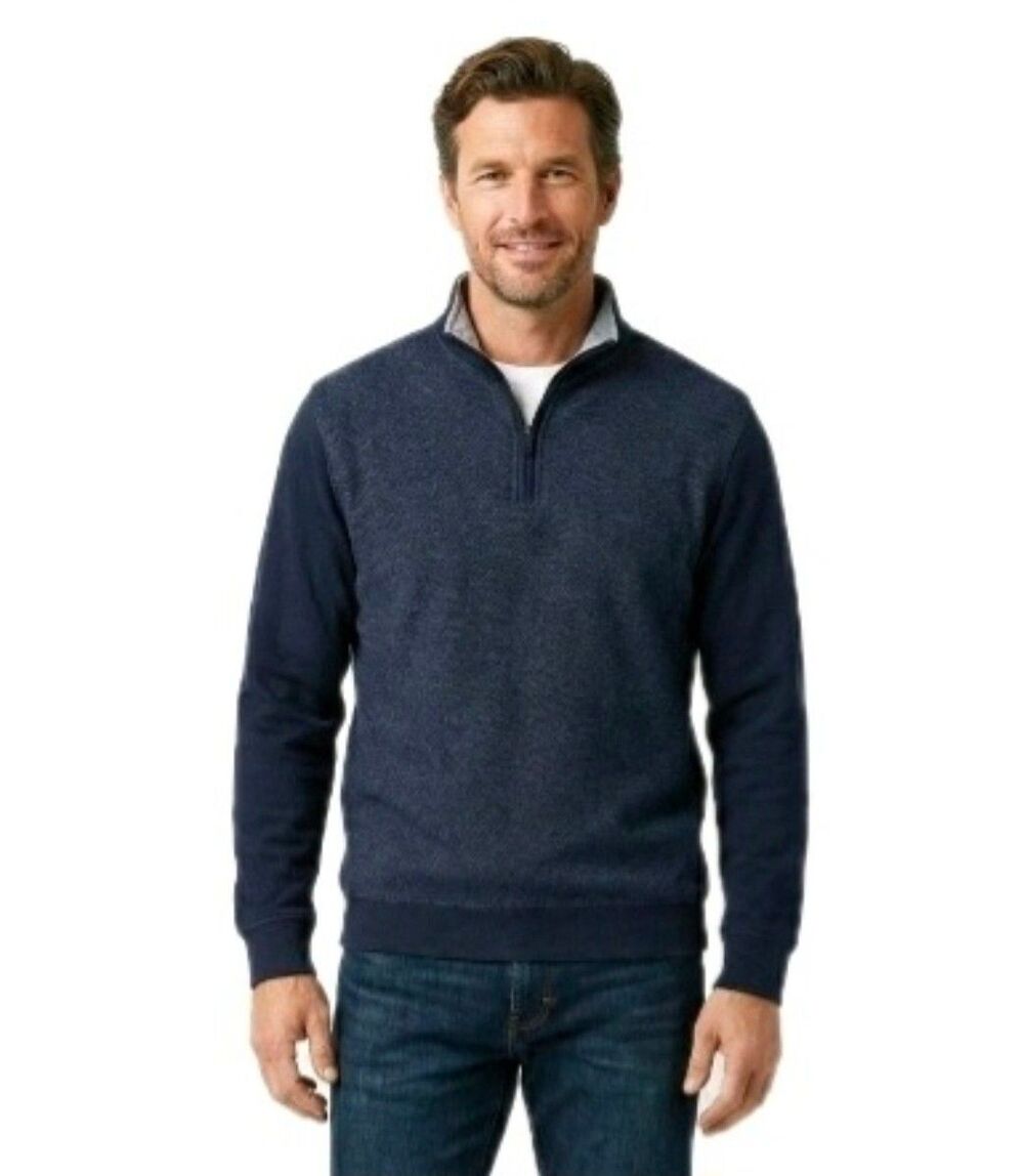 Ted Baker Men's Textured 1/4 Zip Cotton Knit Pullover Midnight Blue Size M